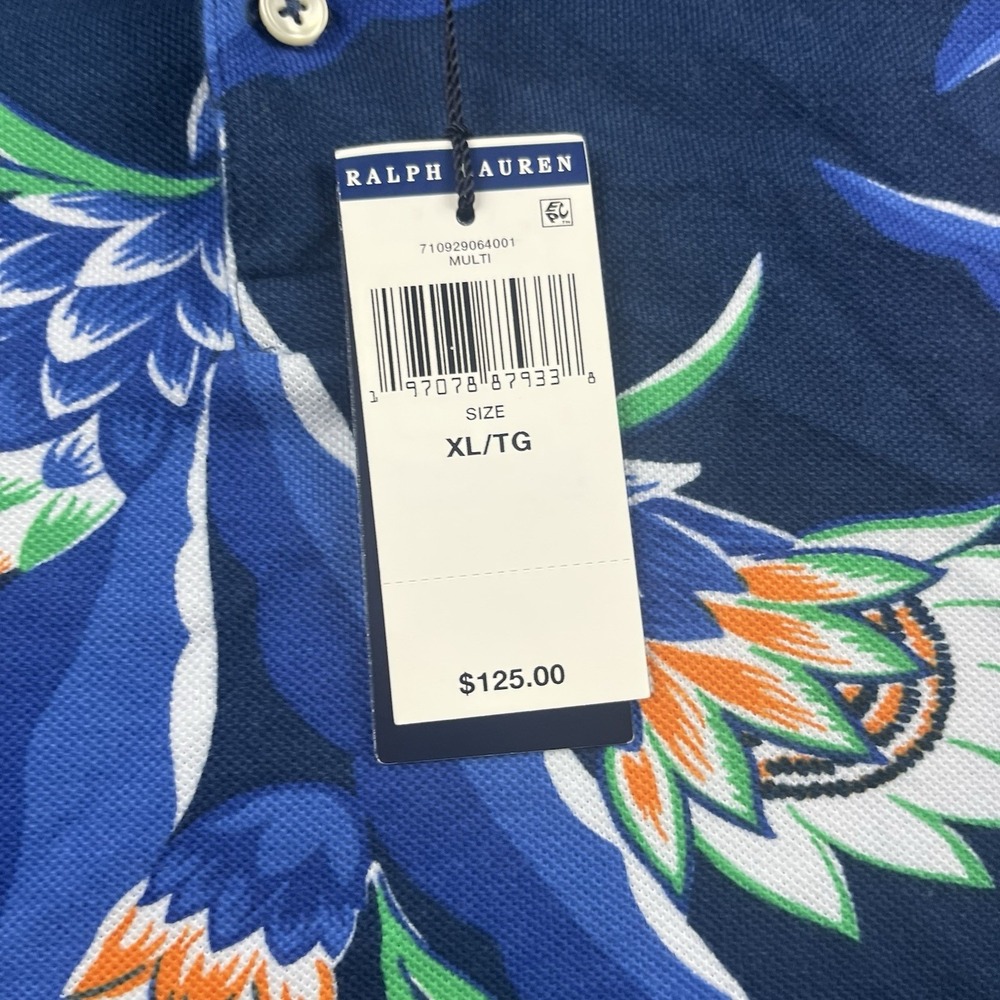 Polo Ralph Lauren Classic Fit Polo Shirt Mens XL Navy Floral Graphic NEW - Picture 4 of 10